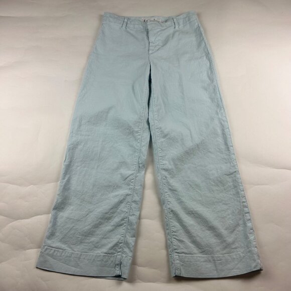 Frank & Eileen Light Blue Textured Cotton Wide Leg Summer Trouser 4 - Picture 1 of 6